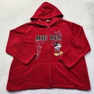 Disney Women’s Red Full-Zip Fleece Embroidered Mickey Mouse Jacket Size 3X